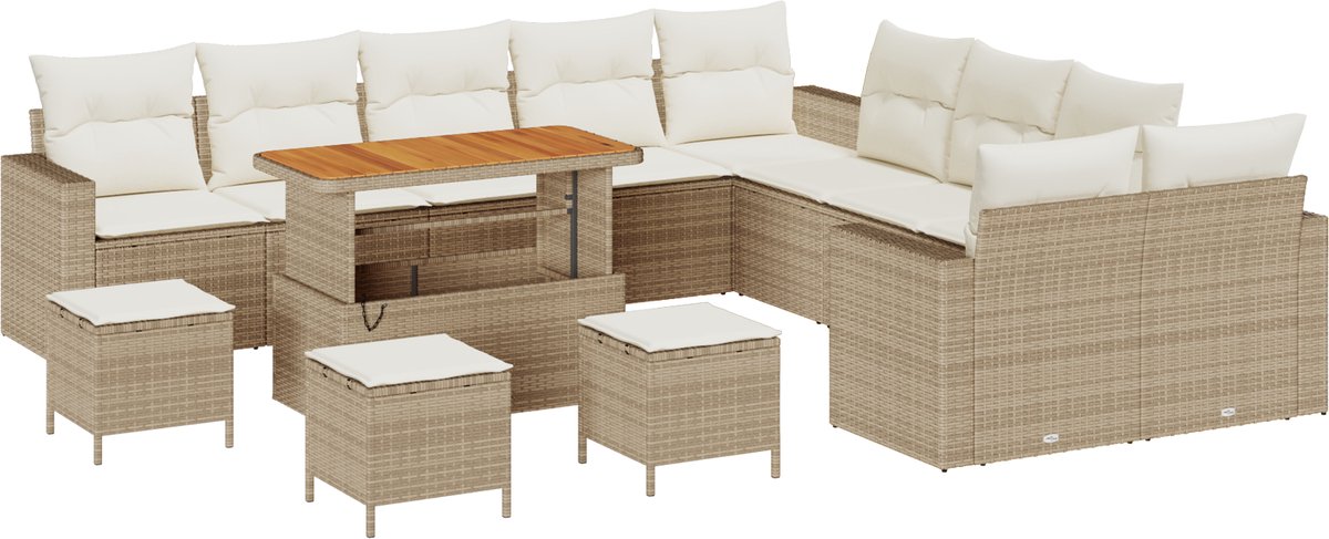 vidaXL - Tuinbank - Set - met - kussen - 18 - pcs - Beige - en - Crème - poly - rattan