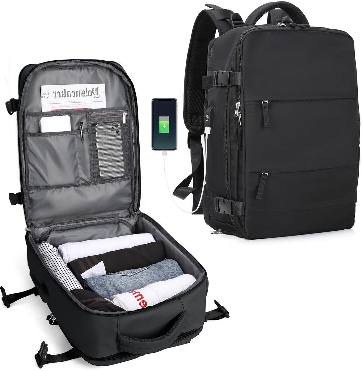 Ibenzoa® Grote multifunctionele reisrugzak met apart schoenenvak, geschikt voor 14 inch laptop en meer