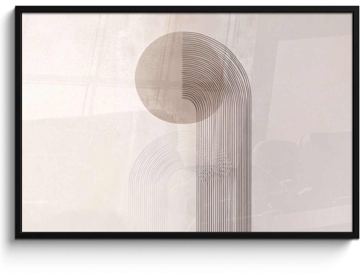 FrameYourWall Poster in lijst - Fotolijst 120x80 cm - Posters - Minimalistisch - Cirkel - Lichtgrijs - Posterlijst zwart - Decoratie - Wanddecoratie woonkamer - Muurdecoratie slaapkamer Minimalistisch - Cirkel - Lijnen