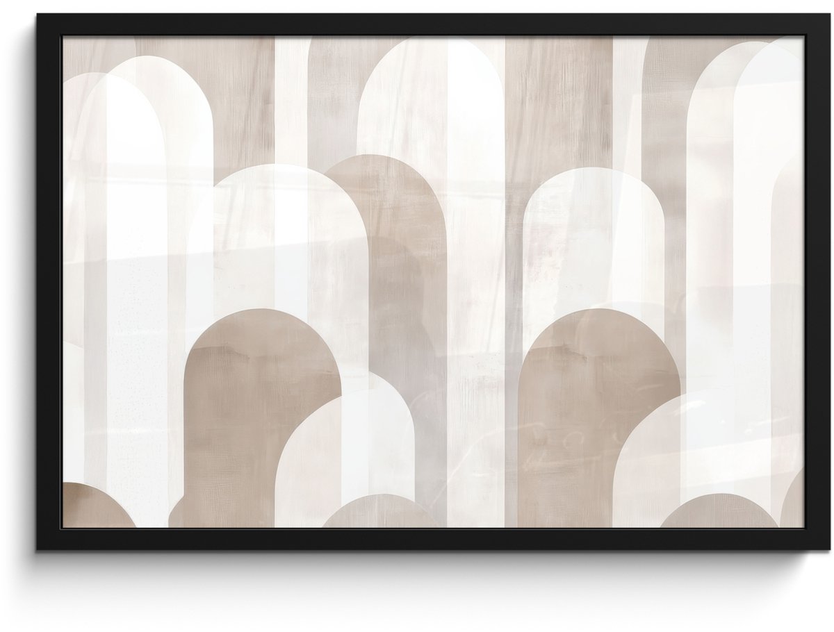 FrameYourWall Poster in lijst - Fotolijst 60x40 cm - Posters - Abstracte bogen - Modern - Beige - Posterlijst zwart - Decoratie - Wanddecoratie woonkamer - Muurdecoratie slaapkamer Bogen - Beige