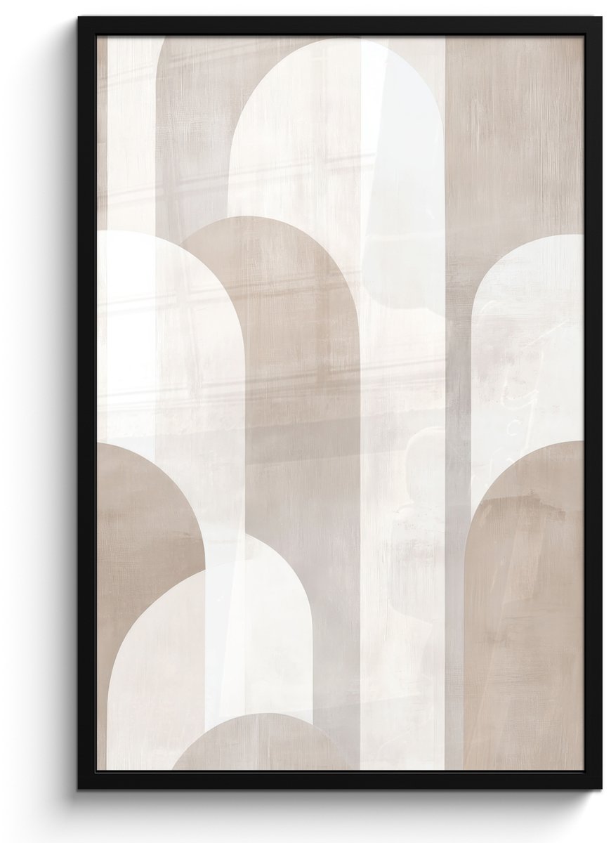 FrameYourWall Poster in lijst - Fotolijst 60x90 cm - Posters - Abstracte bogen - Modern - Beige - Posterlijst zwart - Decoratie - Wanddecoratie woonkamer - Muurdecoratie slaapkamer Bogen - Beige