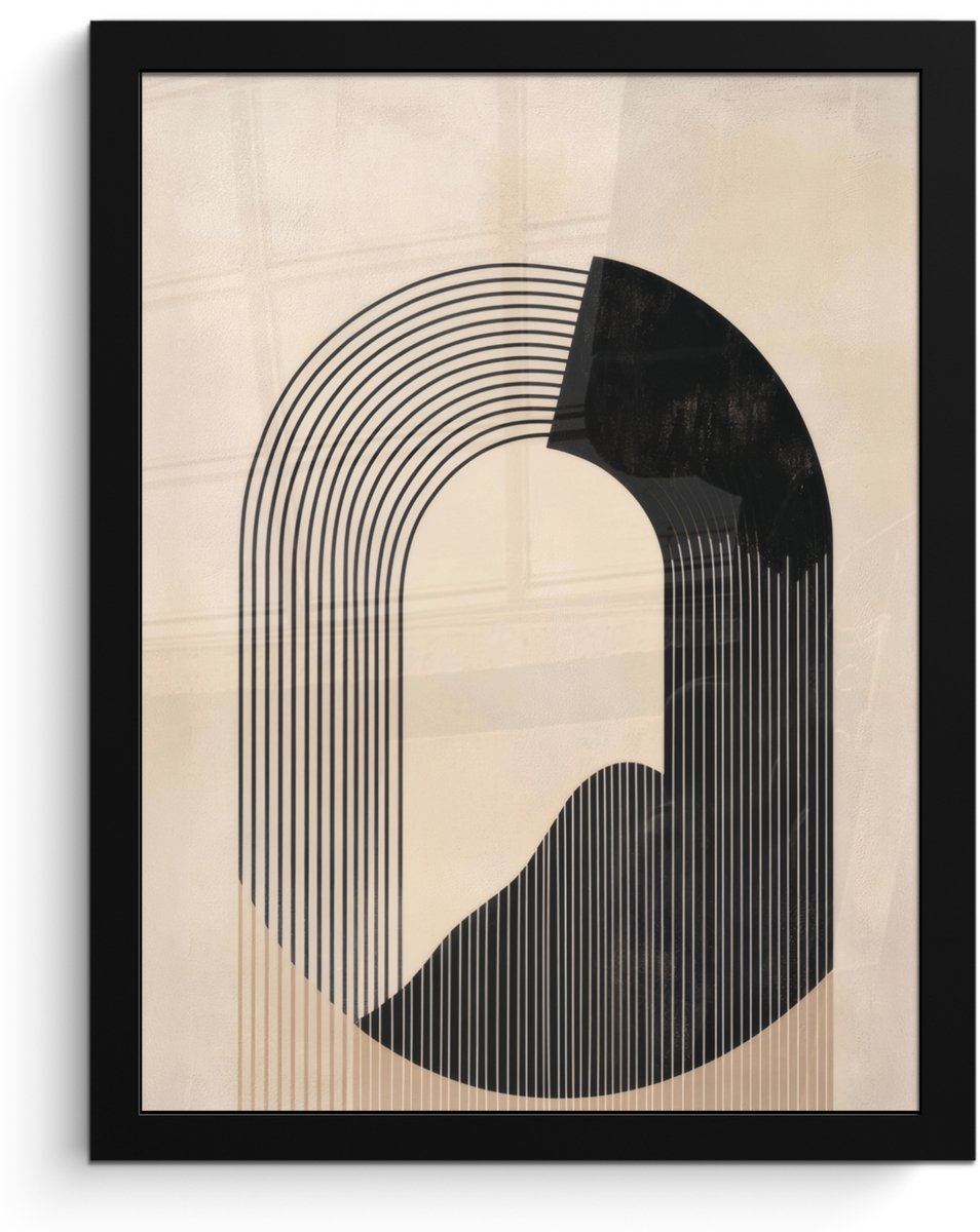 FrameYourWall Poster in lijst - Fotolijst 30x40 cm - Posters - Grafisch gebogen motief - Beige - Posterlijst zwart - Decoratie - Wanddecoratie woonkamer - Muurdecoratie slaapkamer Boog