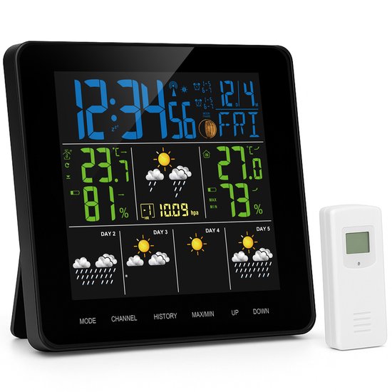 Foto: Weerstation draadloos voor binnen en buiten hygrometer digitaal vochtmeter thermometer met buitensensor en wifi zwart silvergear