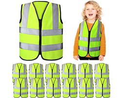 10 STUKS - Kinder Fluovest - Kids Veiligheidsvest - Voor Kinderen - Geel - Fluo Jas Vest - Veiligheidshesje - 10 STUKS - Fluo Hesje - Fluohesje - Reflecteren - Veiligheidsvestje - Veiligheidshesje - Veiligheidsjas - FLUO GEEL kids