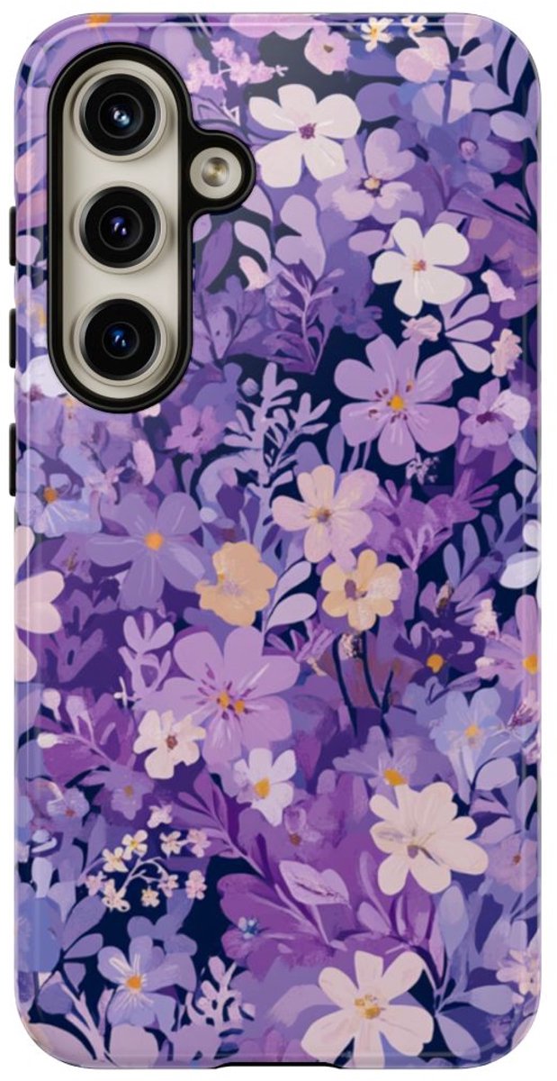 Paars Bloemenpatroon – Telefoonhoesje Geschikt voor Samsung Galaxy S24