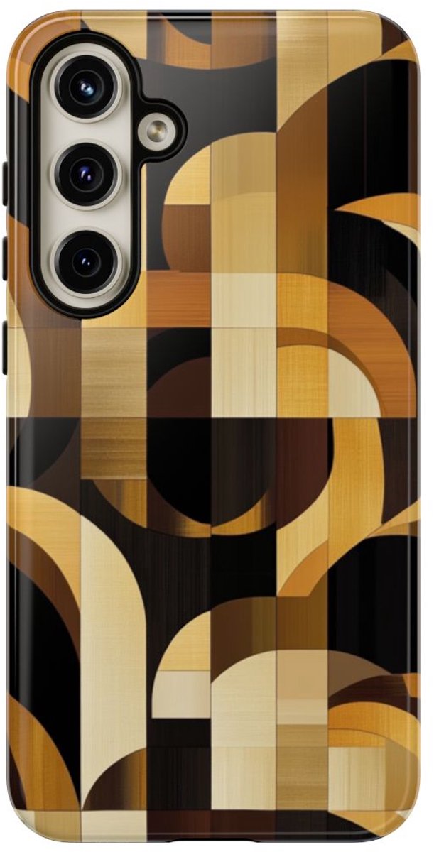 Geometrisch Bruin-Goud Art Deco Patroon – Telefoonhoesje Geschikt voor Galaxy S24 Plus