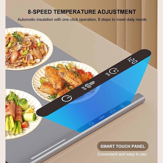Warmhoudplaat- Voedselverwarmer - Voedselverwarmingskussen -Voedselverwarmer - 250W elektrische oprolbare verwarmingsplaat met 8 temperatuurinstellingen en 6 uur timer, voor thuiskeukenbuffetservice, waterdicht siliconen materiaal - zwart — afbeelding 2