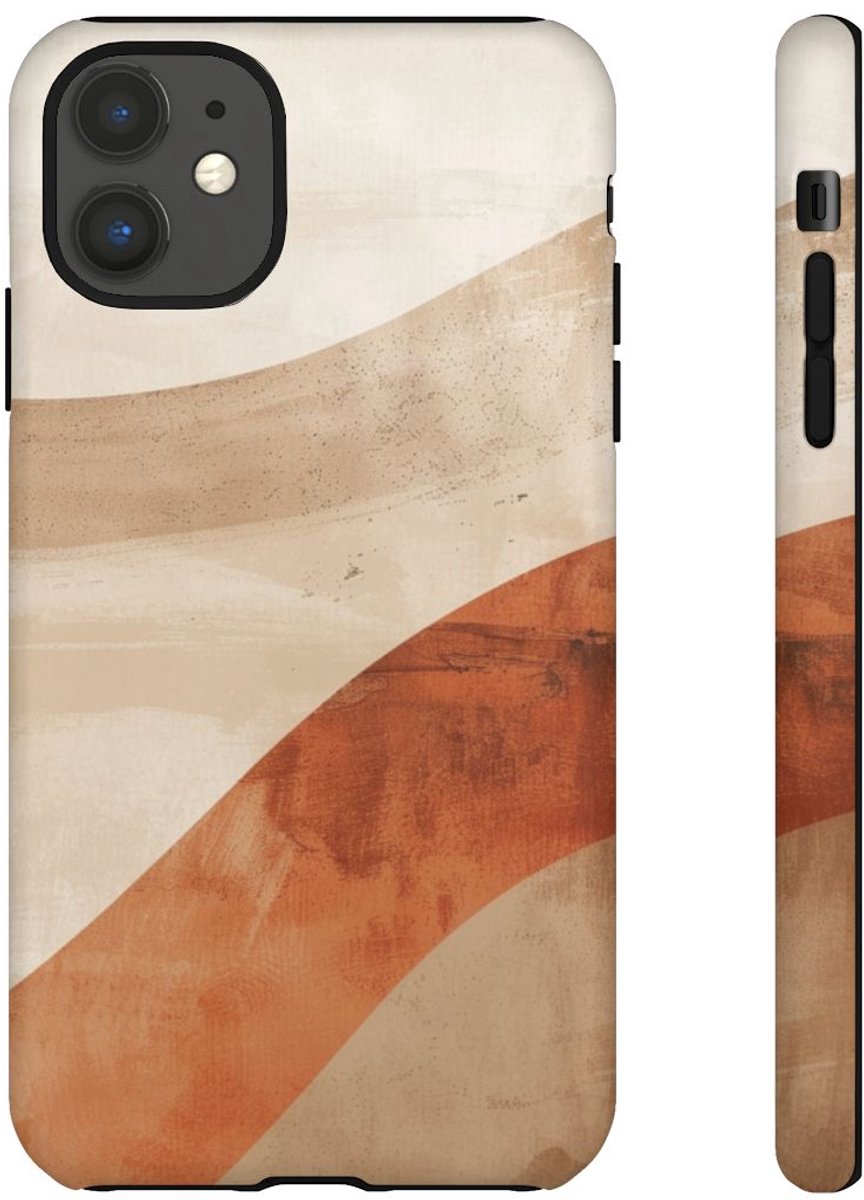 Abstracte Gebogen Terracotta- en Beigevormen – Telefoonhoesje Geschikt voor iPhone 11