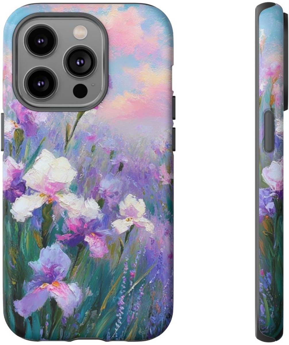 Pastelkleurige Irisbloemen Schildering – Telefoonhoesje Geschikt voor iPhone 14 Pro