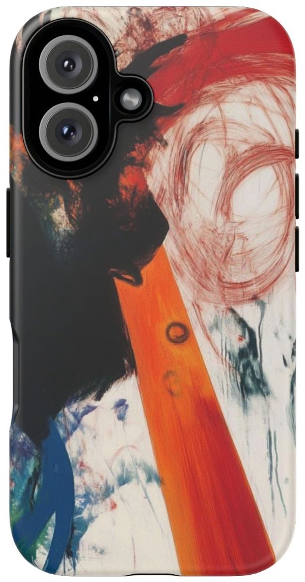 Abstracte Zwarte en Rode Penseelstreken – Telefoonhoesje Geschikt voor iPhone 16