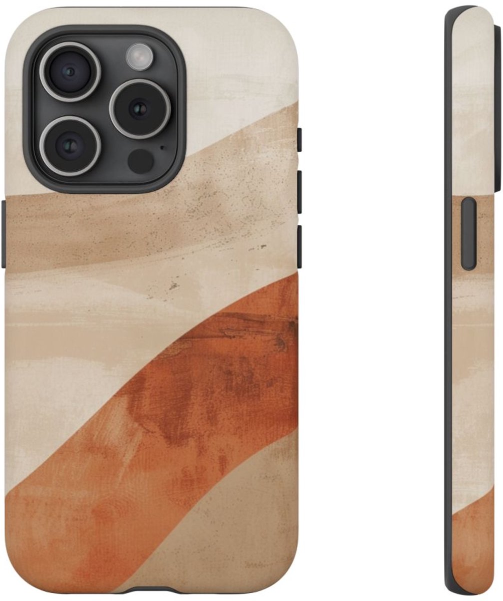 Abstracte Gebogen Terracotta- en Beigevormen – Telefoonhoesje Geschikt voor iPhone 15 Pro