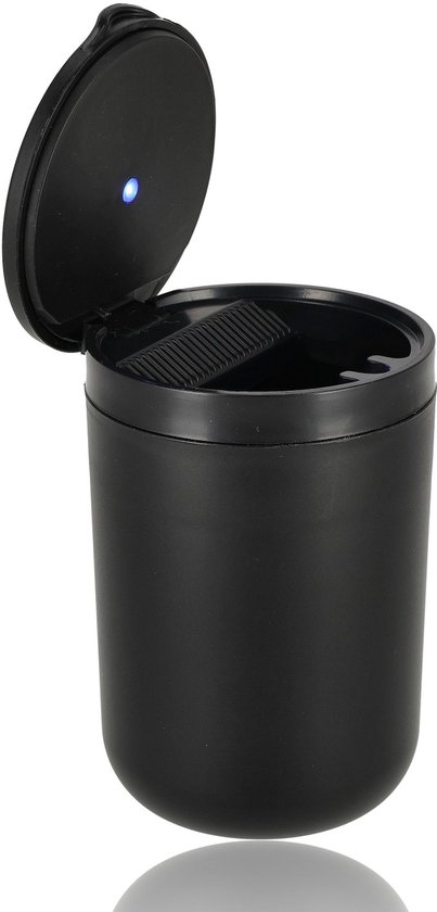 Auto Asbak 2 Stuks – Zwart met Deksel & LED – Rookvrije Asbak voor Auto & Vrachtwagen – Ø7 cm x 10.5 cm – Past in Bekerhouder – Geurloos & Veilig