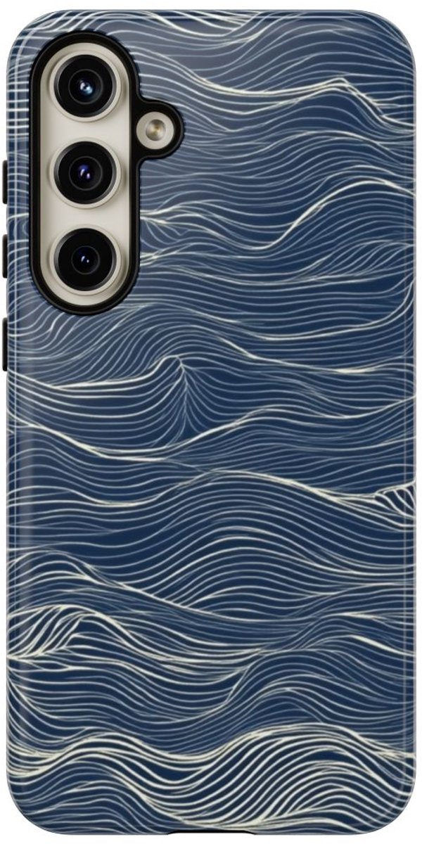 Donkerblauw Golvenlijnpatroon – Telefoonhoesje Geschikt voor Samsung Galaxy S24 Plus