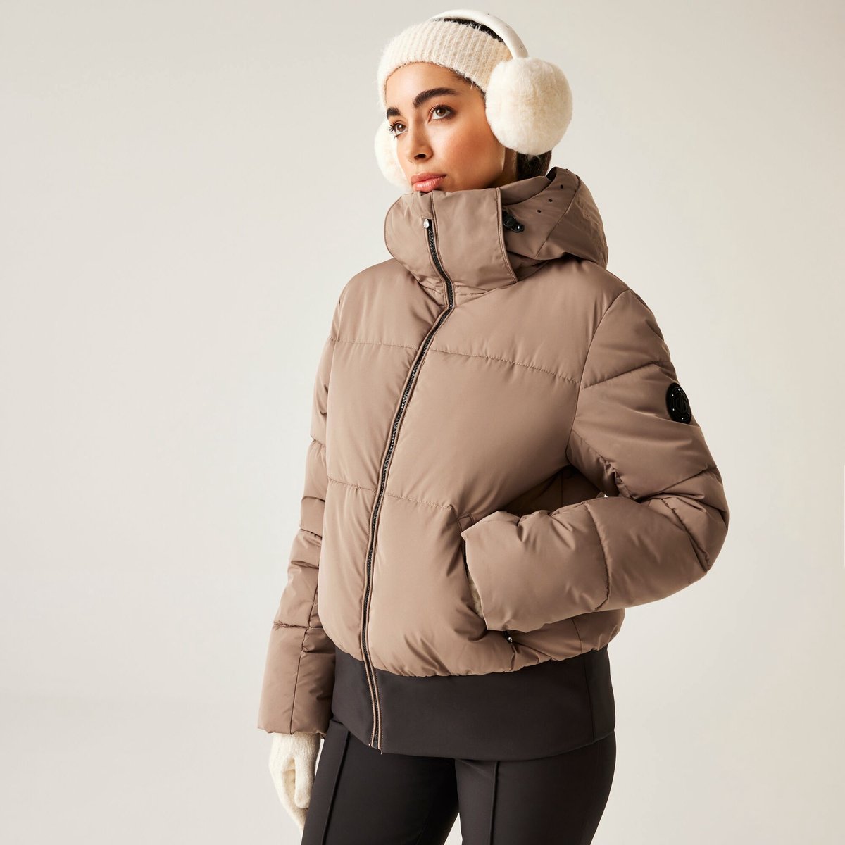 Glitz waterdichte isolerende gewatteerde ski-jas voor dames Beige