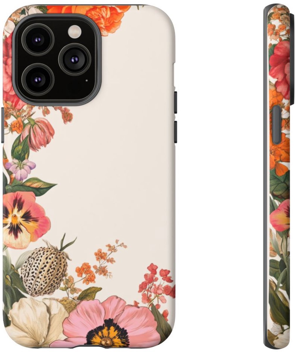 Vintage Botanische Bloemenrand – Telefoonhoesje Geschikt voor iPhone 14 Pro Max