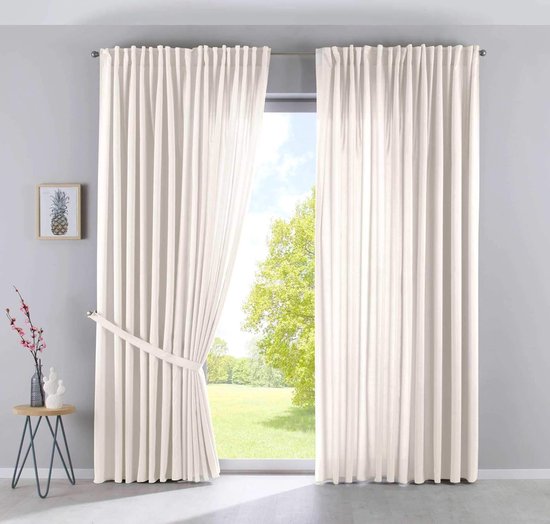 Cationic, JENA, 2019037-2, set van 2 verborgen lussen, ondoorzichtig, linnenlook, (h x b), ondoorzichtig, linnenlook, gemêleerd, gordijn met gordijnhouder
