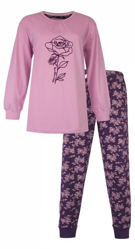 Tenderness Dames Pyjama - Roos Print - Lange Mouwen - Lila - Maat 3XL