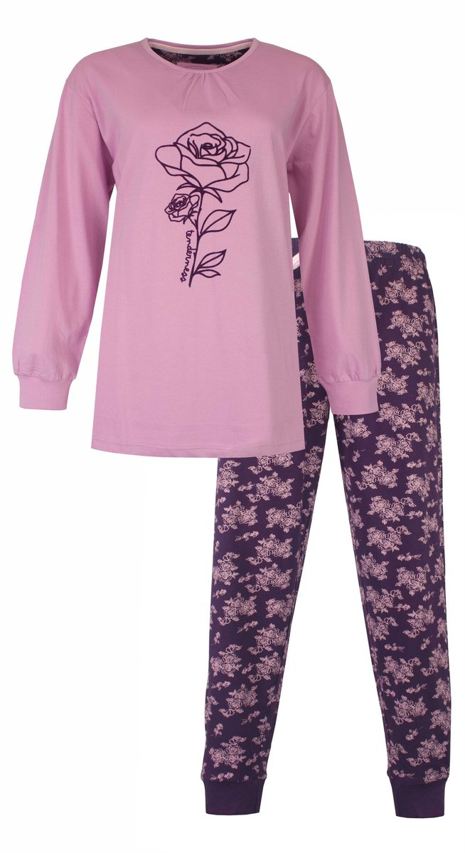 Tenderness Dames Pyjama - Roos Print - Lange Mouwen - Lila Paars