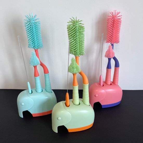 TSD goods - Flessenborstel - Flessenborstel Baby - Olifant groen - Flessenborstel met Houder - Flessenreiniger - Flesvoeding accessoires - Kleur Groen van TSD goods — afbeelding 5