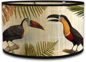 Cache-lampe en forme de tambour - cache-lampe rétro en lin brut - motif oiseau - accessoires de lampe remplaçables pour lustre - pour lampadaire lustre - 30X30x20CM