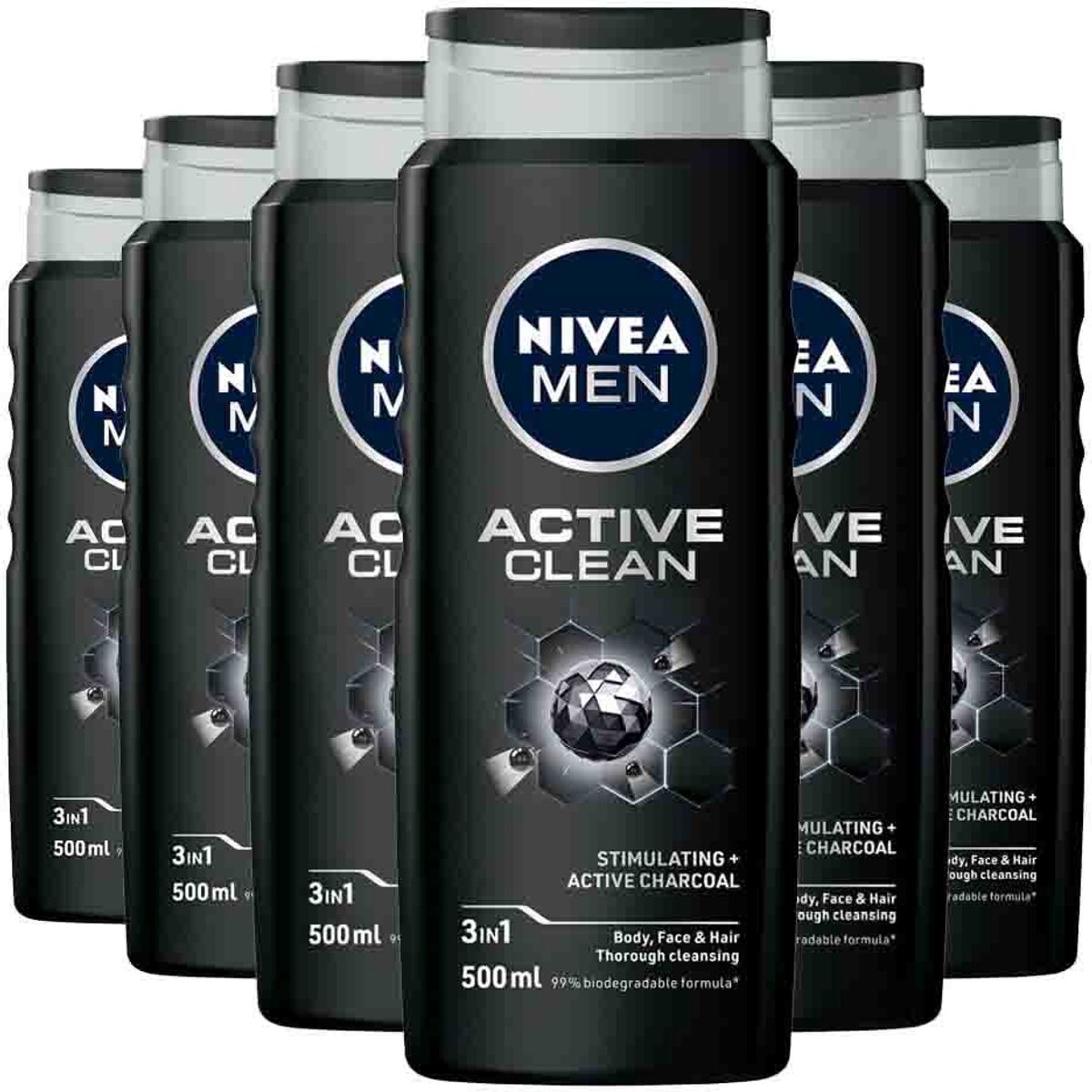 NIVEA MEN Active Clean - 6x 500 ml - Voordeelverpakking - Douchegel