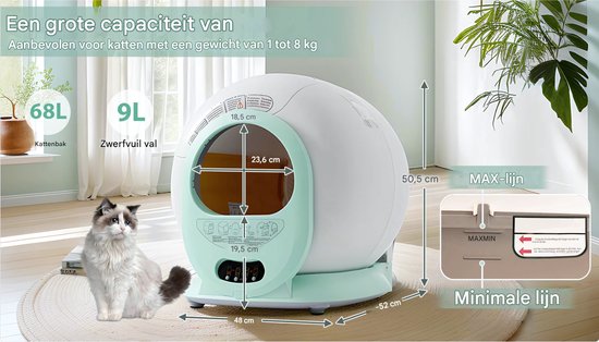 Upgrade zelfreinigend kattentoilet, 65 l, grote capaciteit, drievoudige Upgrade zelfreinigend kattentoilet, 65 l, grote capaciteit, drievoudige