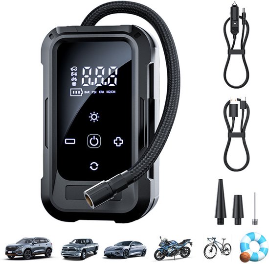 Foto: Elektrische fietspomp draagbare compressor luchtcompressor bandenpomp draadloze luchtpomp 11 1v luchtpomp tot 140 psi automatische uitschakeling fiets pomp usb oplaadbaar met lcd display voor fiets auto motor bal luchtbed zwart
