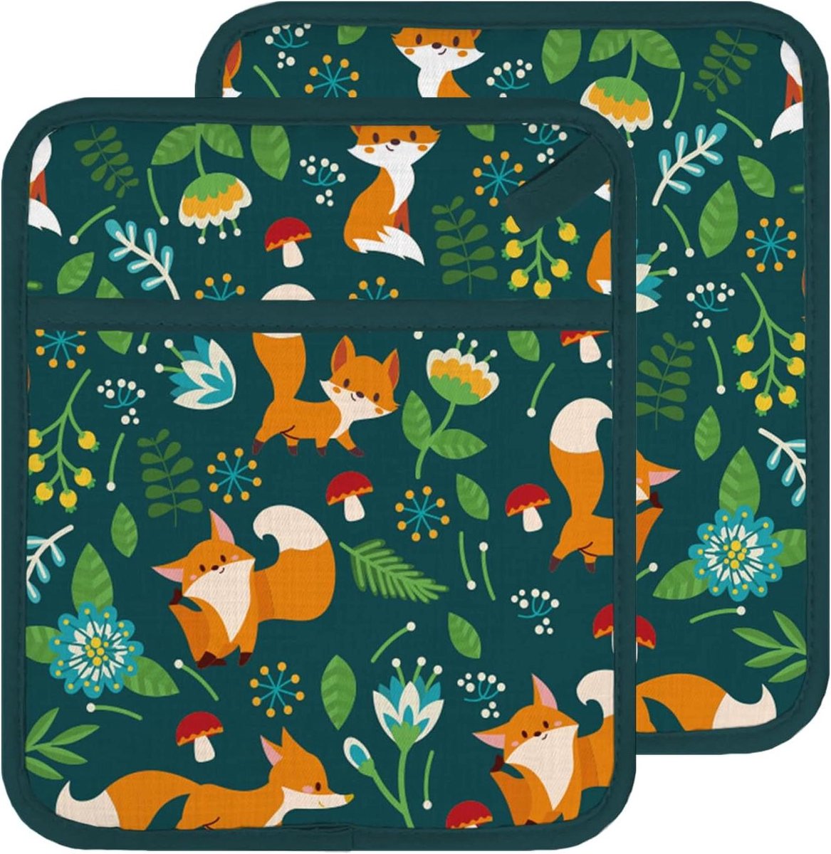 Fox Patroon Pannenlappen - Set van 2 - Hittebestendige Pannenlappen voor Keuken - Ovenhandschoenen voor Koken en Bakken