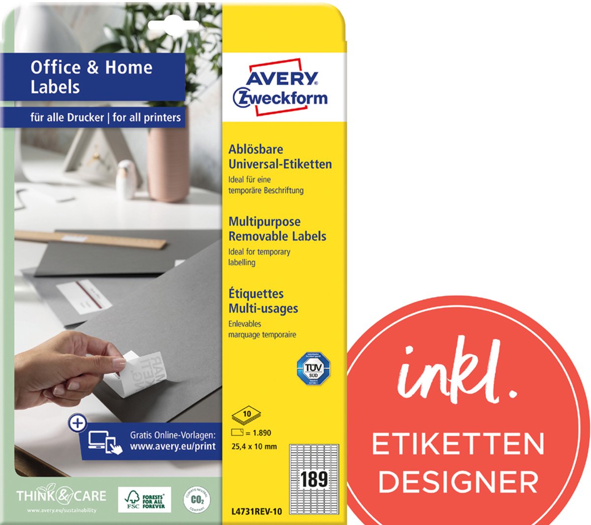 AVERY universele etiketten, 25,4 x 10 mm, wit, verwijderbaar, 10 vel A4