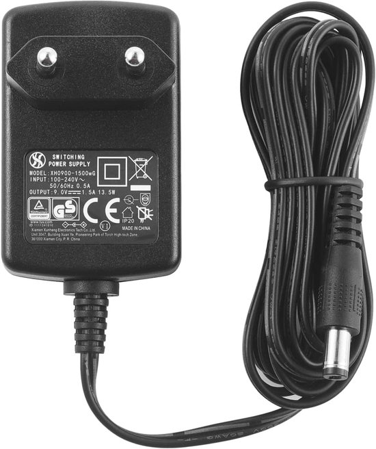 Toplader * AC-adapter oplader 9 V 500 mA 1000 mA 1 A CE-certificering negatieve polariteit aansluiting: 5,5 mm x 2,5 mm voor effectpedaal instrument muziek elektrische gitaar digitaal toetsenbord