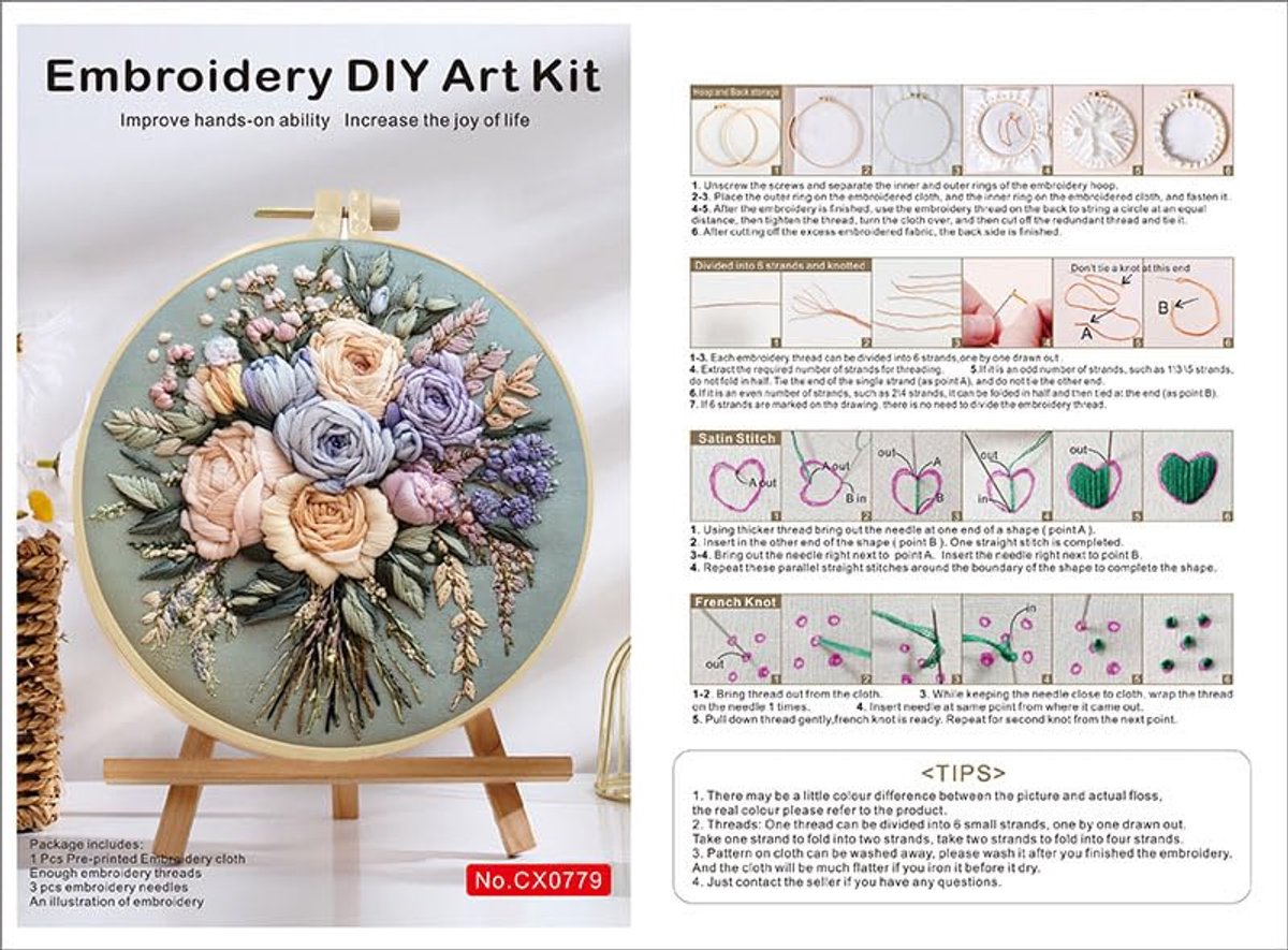 BOTC Borduurpakket - Borduurset van 4 - Borduurpakketten voor Volwassenen - Hobby en Creatief - Borduren - Bloemen — afbeelding 9