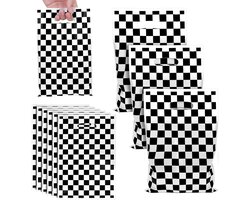 50pcs Racing Car Party Favor Bags - Zwarte en Witte Geblokte Snoepzakken - Cadeautassen voor Racing Car Feest - Snacks - Snoep - Speelgoed