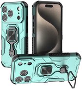 MobyDefend Hoesje - Geschikt voor iPhone 17 Pro - Dubbelgelaagde Pantsercase Met Standaard - Turquoise