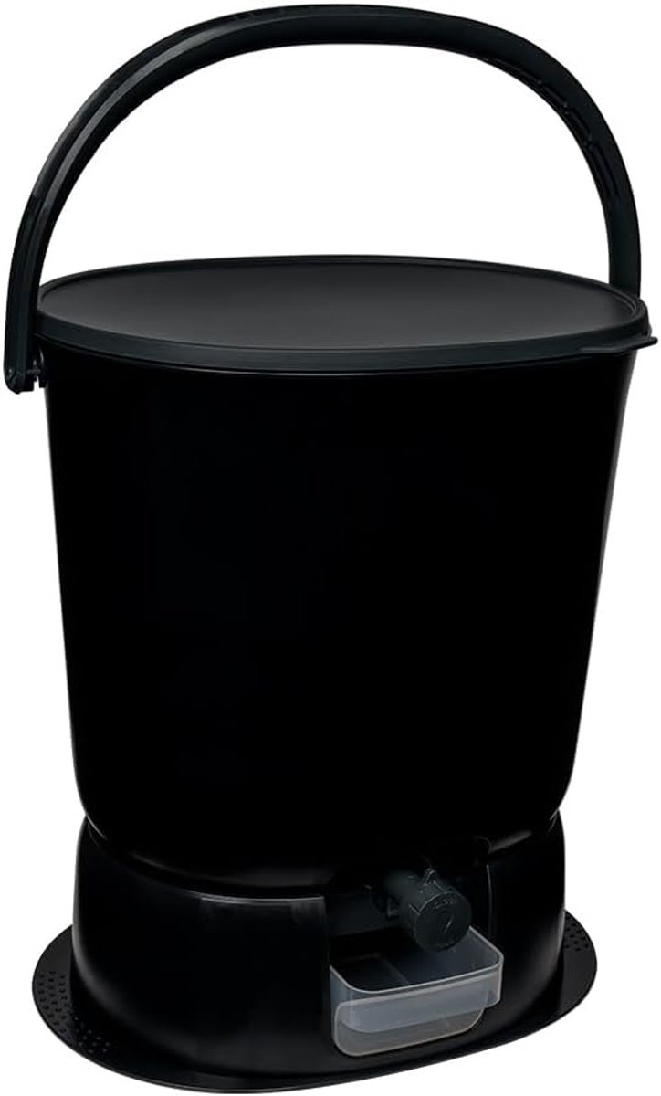 Skaza Bokashi Essential Kitchen Biologisch afbreekbare afvalbak (15,3 liter) + basis - Keuken- en tuincompostbak van gerecycled plastic - Starterset + 1 kg fermentatiestarter (zwart)