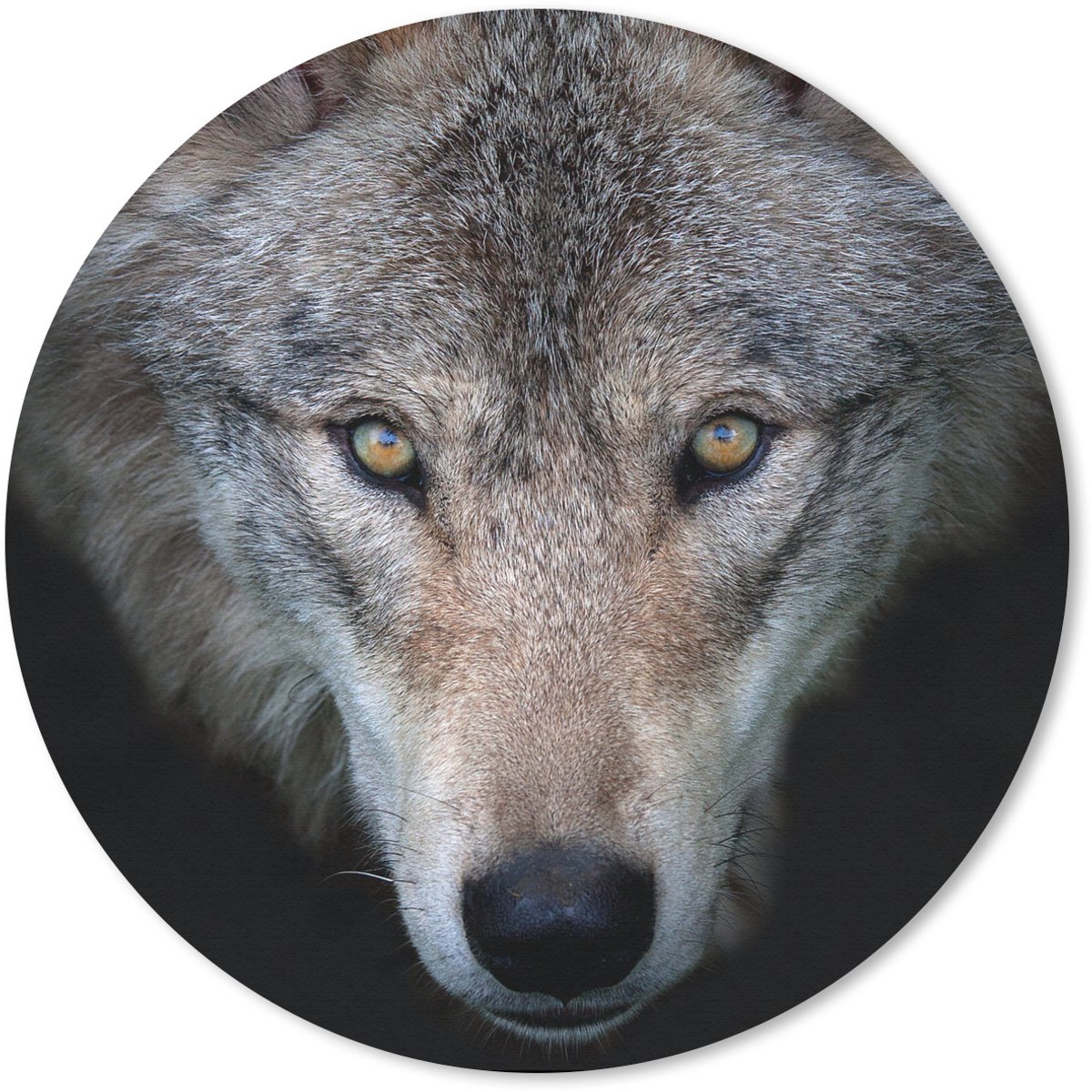 Muismat rond 40x40 cm - Mousepad Wolf - Portret - Zwart - Ronde muismatten