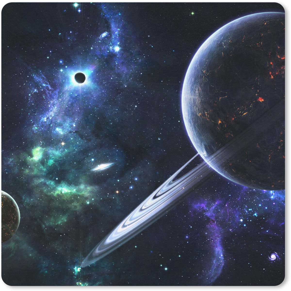 Muismat - Mousepad - Kleurrijke afbeelding van de melkweg met planeten - 30x30 cm - Muismatten