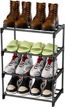 Étagère à chaussures Selbro ® à 4 niveaux, rangement, revêtement antirouille, petite, mince, empilable, convient pour dortoir, maison de location, balcon
