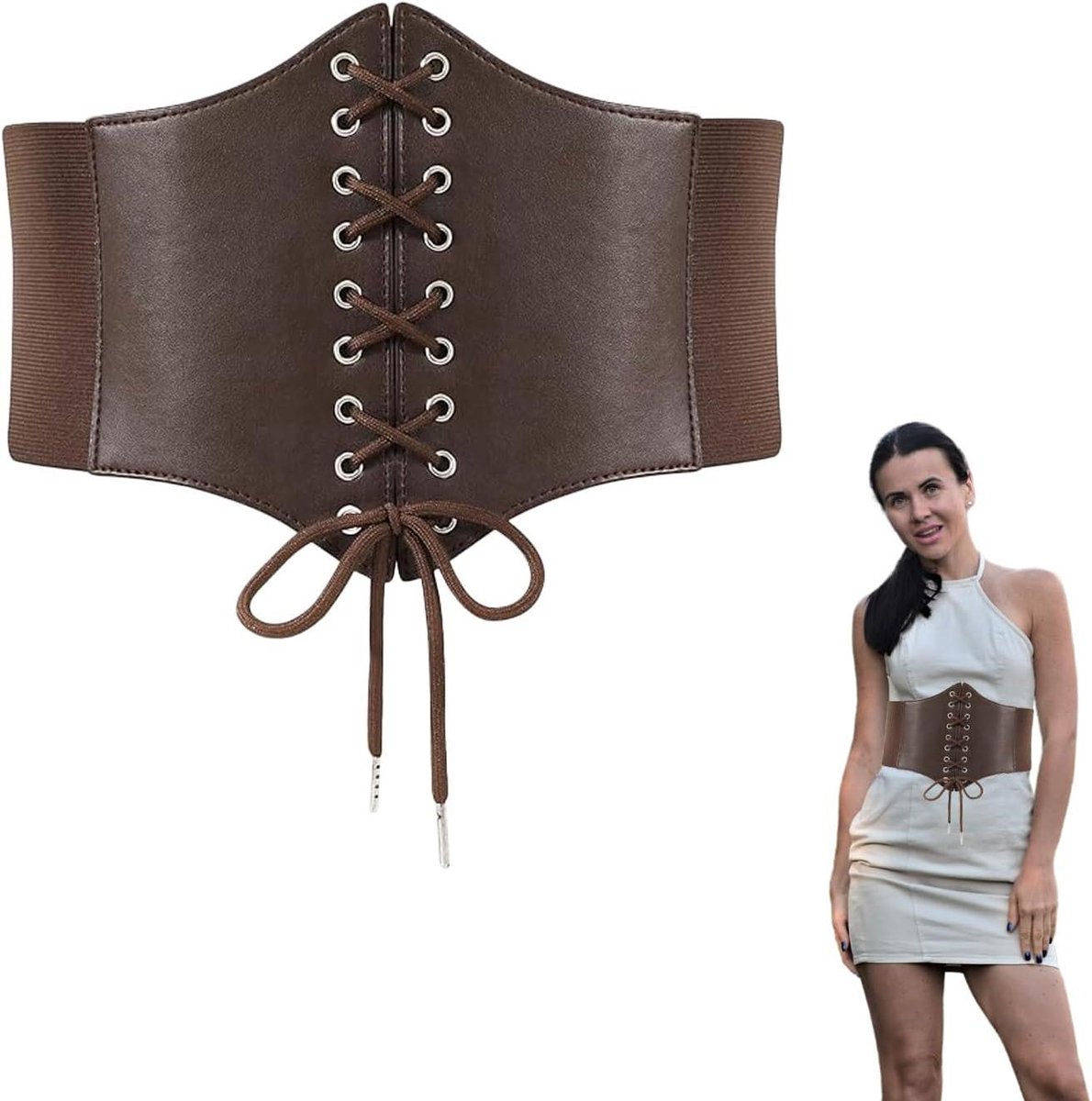Brede bruine waspie riem voor dames - elastisch korset voor Halloween kostuums - retro look - Eén maat