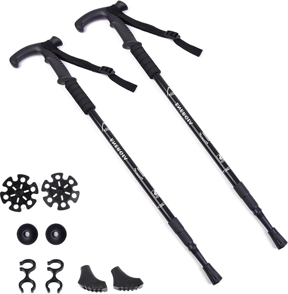 Allecto Plus - Lichte trekkingstokken met T-antislip - Verstelbaar voor wandelen, klimmen en reizen - Geschikt voor senioren - Mannen en vrouwen - Duurzaam en comfortabel.