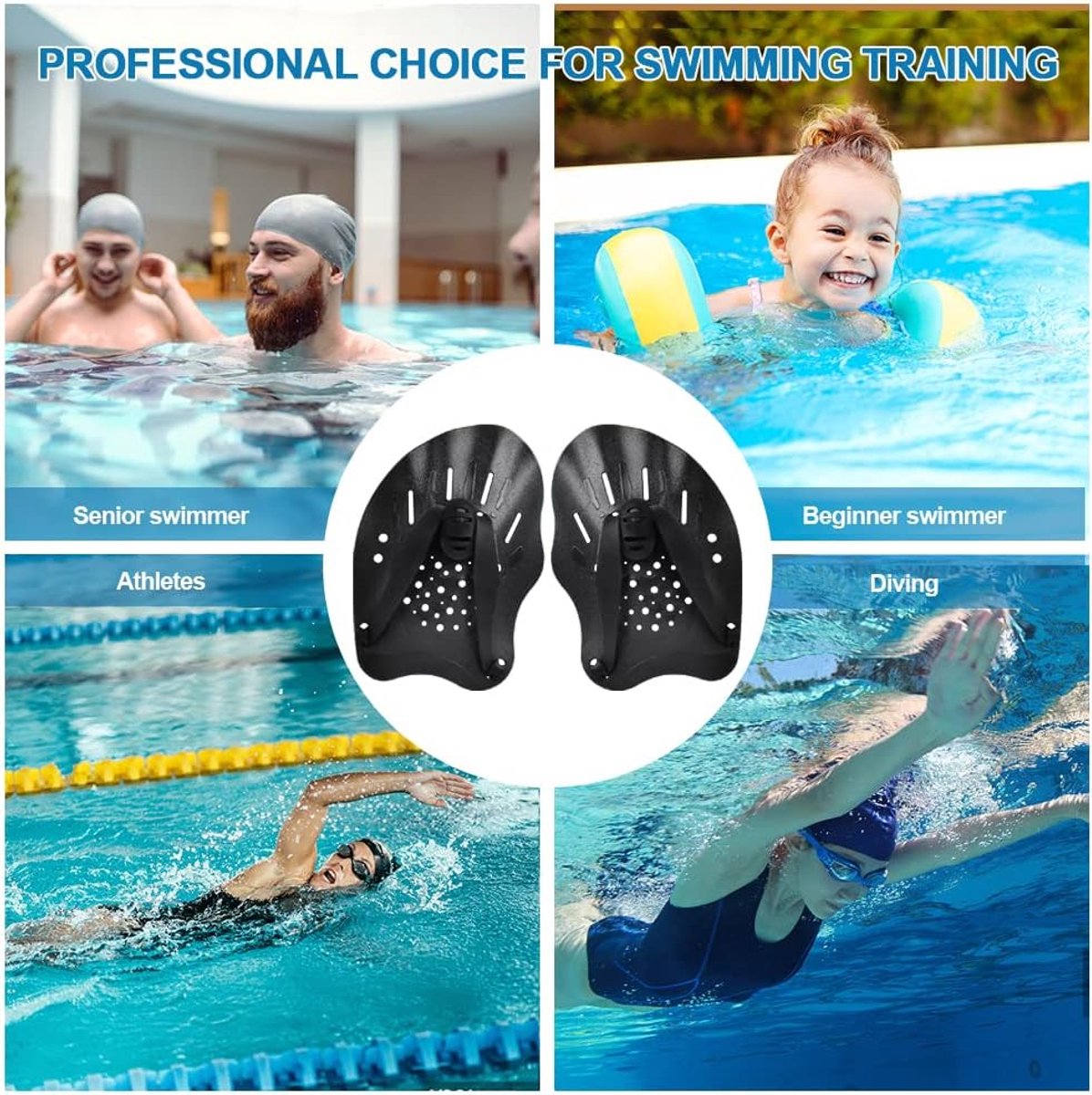 1 paar - Zwempeddels - Siliconen peddels - Watertrainingspeddels - Voor volwassenen en tieners - Zwemaccessoires voor beginners en professionals (zwart) — afbeelding 5