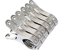 Wasknijpers - 6 Stuks - Knijpers - 12cm - Opening 6 cm - RVS - Zilver - Quilt Klem - Windknijpers - Geschikt voor het drogen van dekbedden, lakens en badhanddoeken