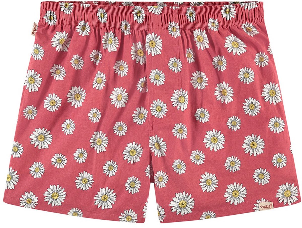 Pockies heren wijde boxershort flowers rood