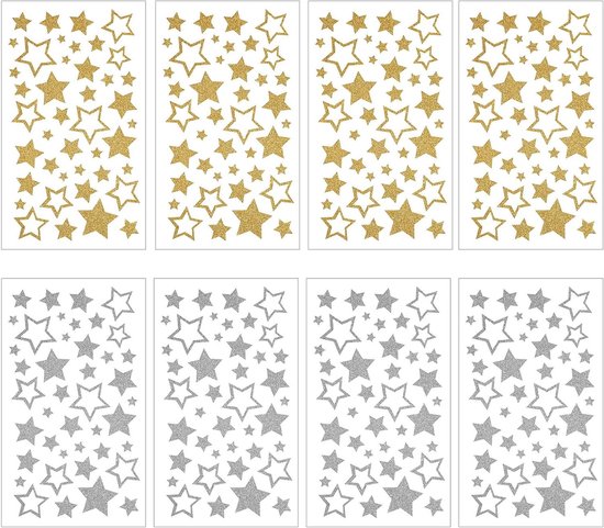 Allecto Plus - Glitter Ster Stickers Goud en Zilver Zelfklevend - Set van 5 Vellen - Voor Ambachten en Beloning
