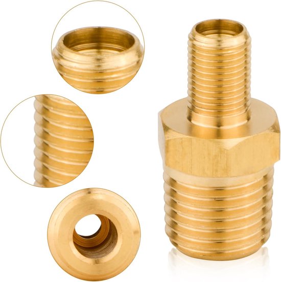 2x Messing Luchtinflator Adapter – 1/4″ NPT (M) Naar Schrader (M) – Voor Compressor, Pomp En Banden, Universele Connector