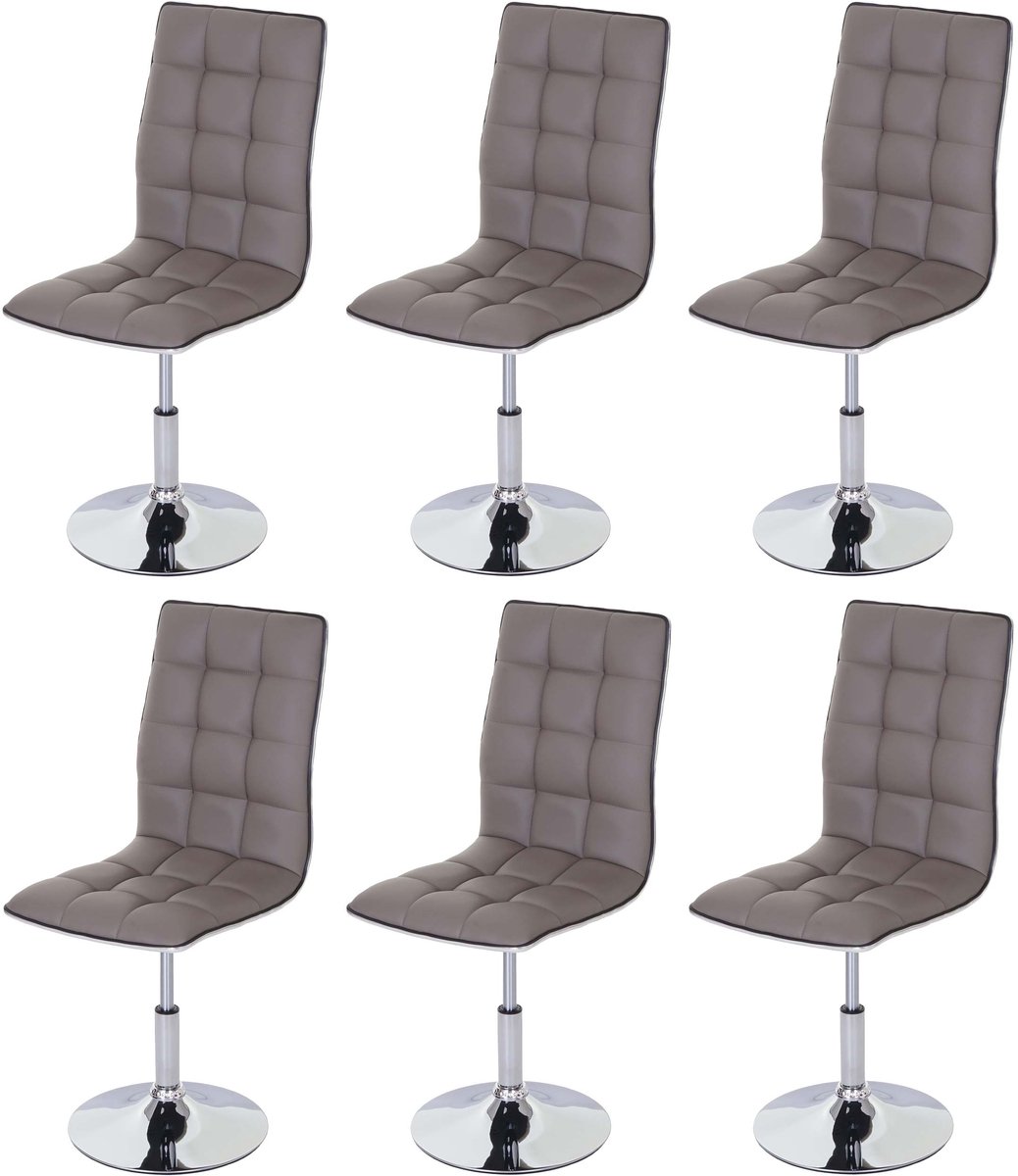 Set van 6 eetkamerstoelen MCW-C41, keukenstoel, in hoogte verstelbaar en draaibaar, kunstleer, MVG-gecertificeerd ~ taupe-grijs
