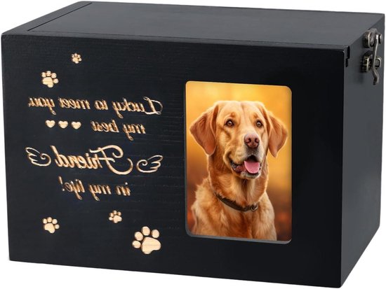 Allecto Plus - Houten Huisdierenurnen voor Honden en Katten | Gedenkurnen met Fotolijst en Flanellen Voering | Huisdierherinneringscadeau bij Verlies | Dierlijke Asbegrafenis