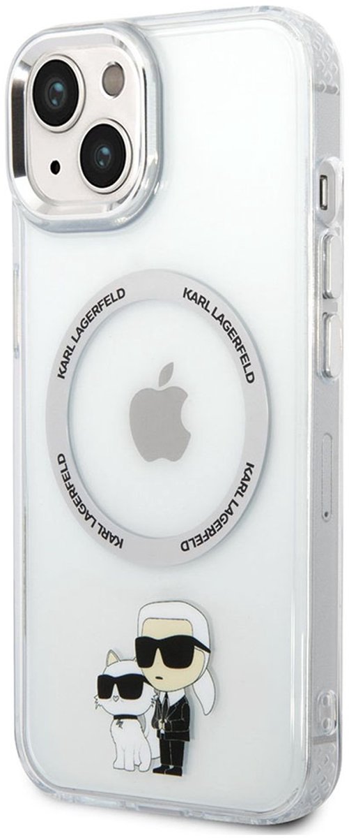 Karl Lagerfeld, Hoesje Geschikt voor Apple iPhone 14 Karl en Choupette print MagSafe Compatible, Transparant
