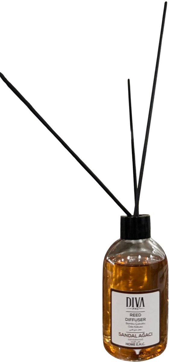 DIVA PNG Reed Diffuser Sandalwood 100ml – Geurstokjes Sandelhout – Luxe Huisparfum met Bamboestokjes – Warme & Houtachtige Geur