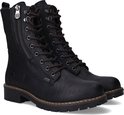 Zwarte Rieker veterboots met veters en rits, opzij bekeken.