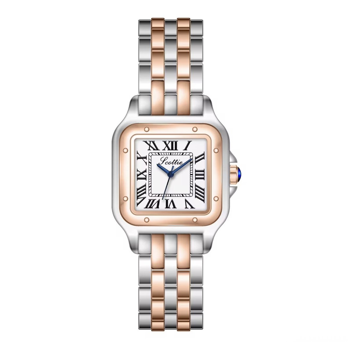 Scottie Dames Horloge RoseZilverkleurig | Vierkant Horloge | Trendy Dames Horloge | Horloges | Luxe Geschenkdoos |